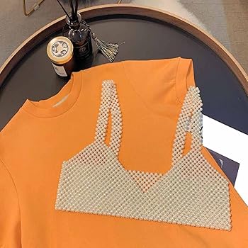 Women Sexy Pearls Beaded Cami Top Pearl Crop Top Spaghetti